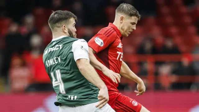Hibernian's Grant Hanley and Aberdeen's Kevin Nisbet