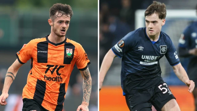 Joe Hugill and Findlay Curtis in action for Barnet and Rangers, respectively