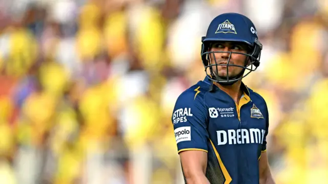 Shubman Gill of Gujarat Titans looks skyward after being dismissed against Chennai Super Kings