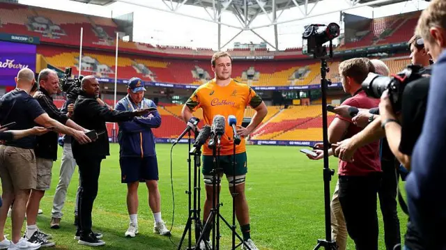 Harry Wilson speaking to the media at Australia's Captain's Run