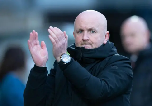 David Martindale clapping during today's game against Raith Rovers at the Tony Macaroni Arena.