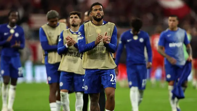 Chelsea captain Reece James applauds fans after defeat against Bayern