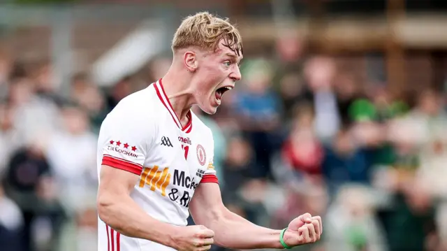 Peter Colton celebrates scoring Tyrone's penalty