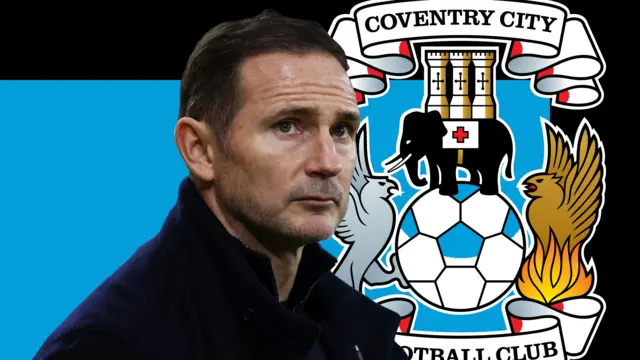 A graphic of Frank Lampard in front of a light blue and black background and the Coventry club badge
