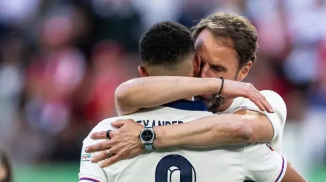 Gareth Southgate hugs Trent Alexander-Arnold