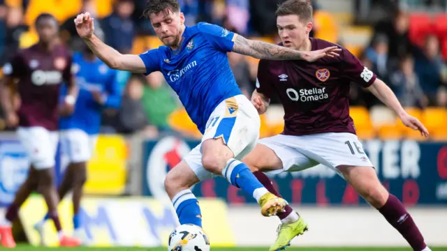 St Johnstone's Graham Carey and Hearts' Blair Spittal