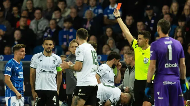 Rangers midfielder Cammy Devlin is sent off