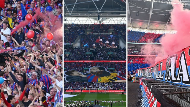 Crystal Palace fans, tifo and flag