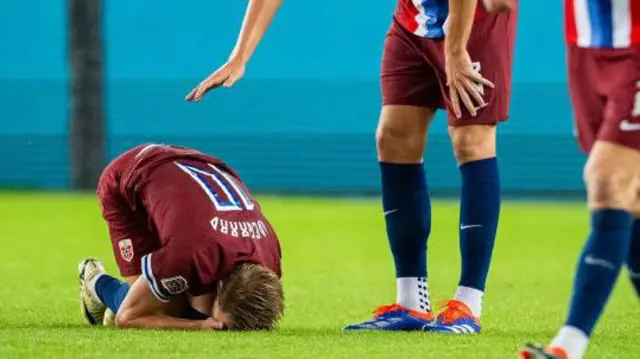 Martin Odegaard after being injured playing for Norway against Austria