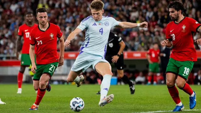 Scotland's Scott McTominay shoots against Portugal