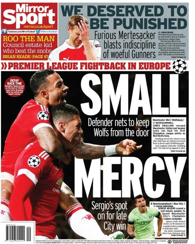 Thursday's Mirror back page