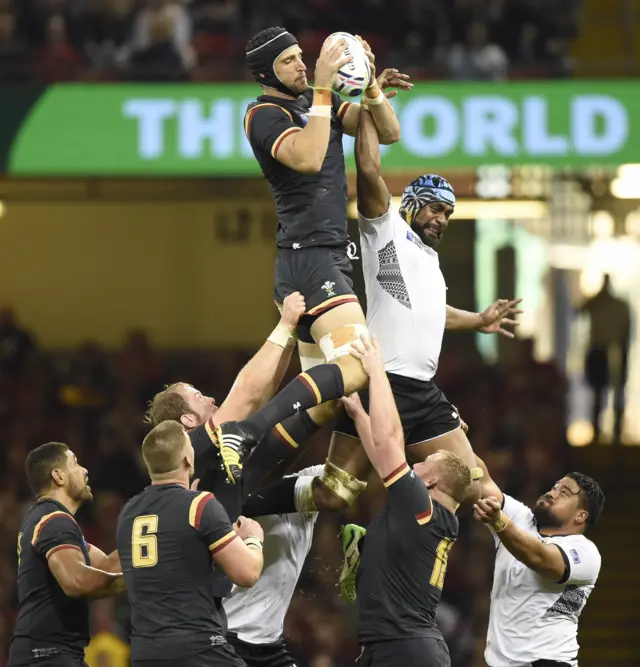 Luke Charteris wins a line-out