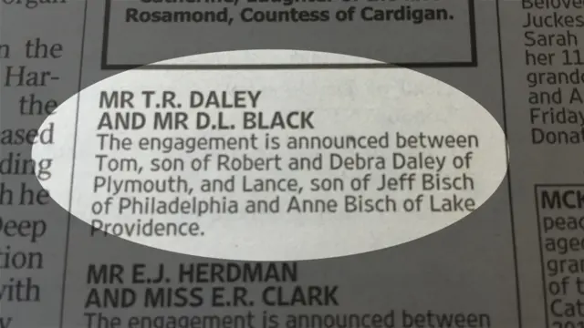 Tom Daley's wedding announcement in The Times