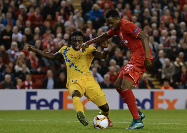 Divock Origi shoots towards goal