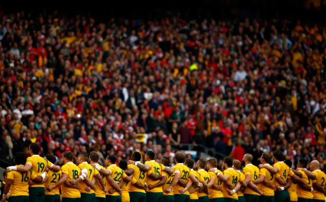 Australia sing their national anthem