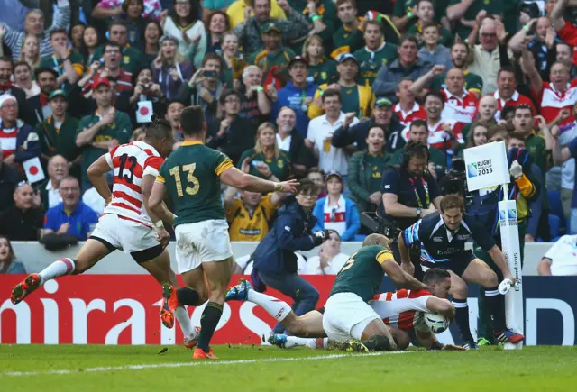 Karne Hesketh scores for Japan against South Africa