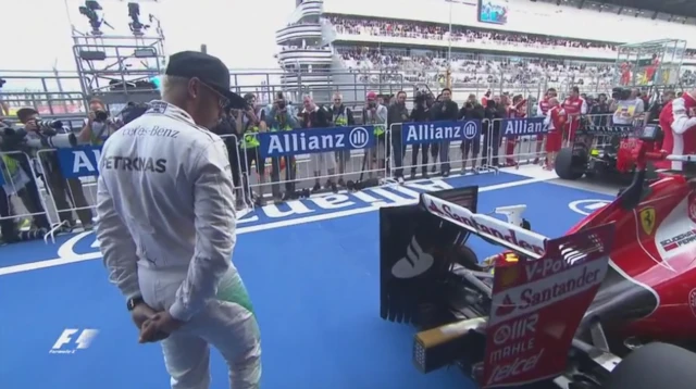 Hamilton looking at Ferrari