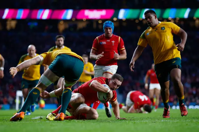 George North is held up