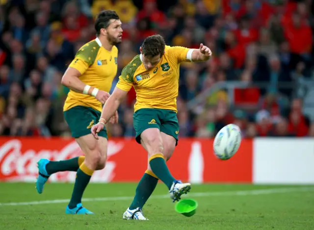 Bernard Foley kicks a penalty