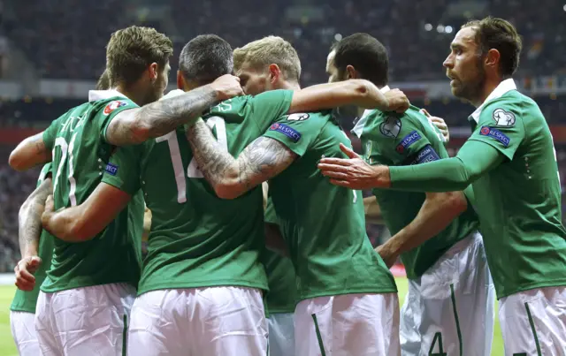 Ireland celebrate their goal