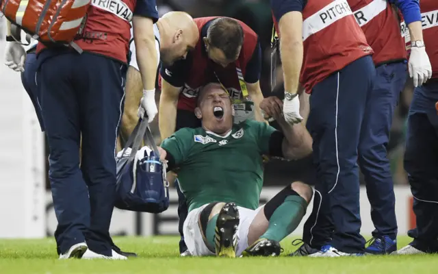 Paul O'Connell receives treatment on the field