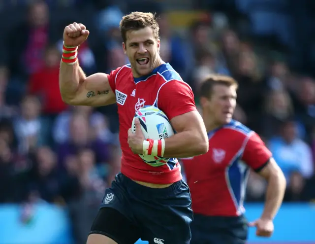 JC Greyling scores a try for Namibia