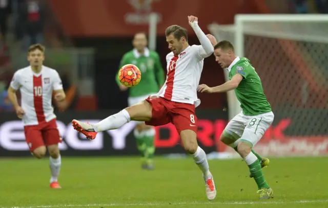 James McCarthy battles for the ball for Ireland