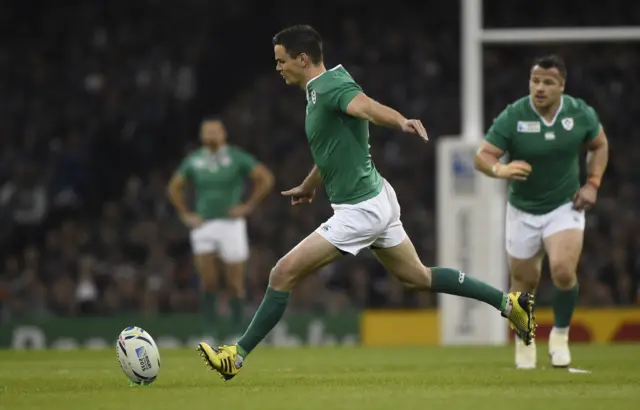 Johnny Sexton kicks a penalty