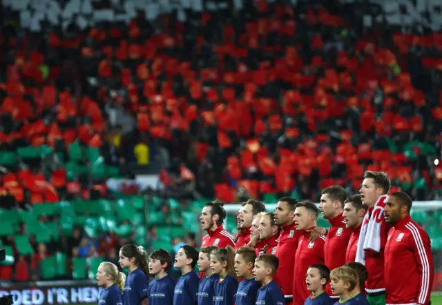 Wales perform the national anthem