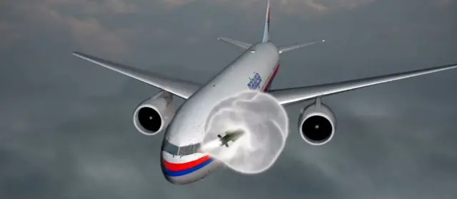 Still from video by Dutch Safety Board showing where missile exploded near MH17