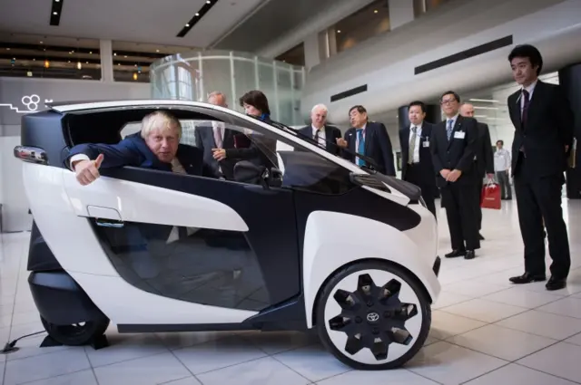 Boris Johnson inside a Toyota Mirai