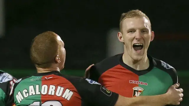 Steven Gordon celebrates his goal against Carrick Rangers