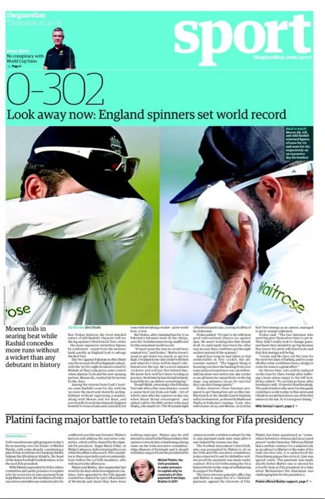 Thursday's Guardian back page