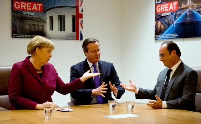 Angela Merkel, David Cameron and Francois Hollande