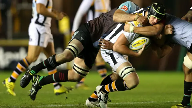 James Gaskell of Wasps is tackled