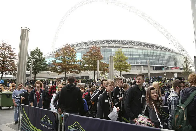 Crowds queuing for Wembley
