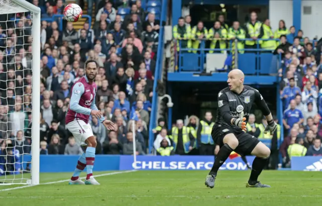 Alan Hutton scores an own goal for Aston Villa against Chelsea