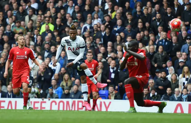 Tottenham striker Clinton Njie shoots towards goal