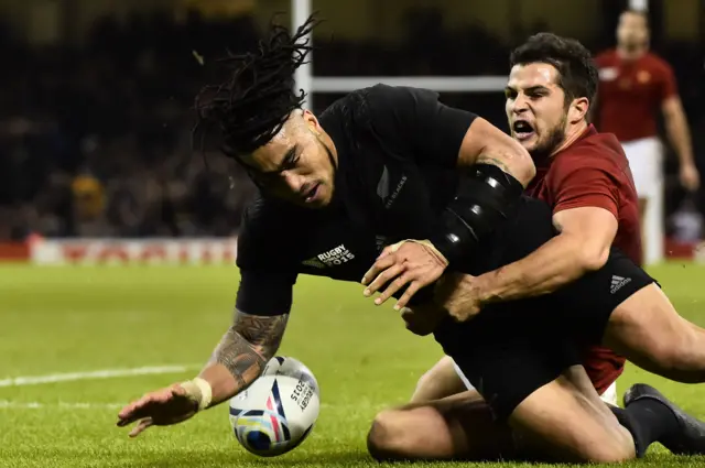 Ma'a Nonu drops the ball short of the try line