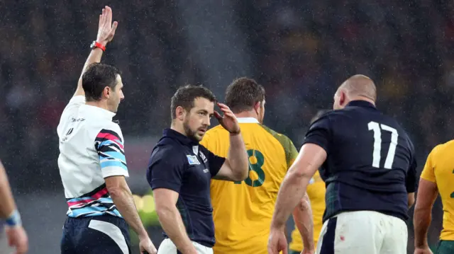 Craig Joubert gives a penalty to Australia