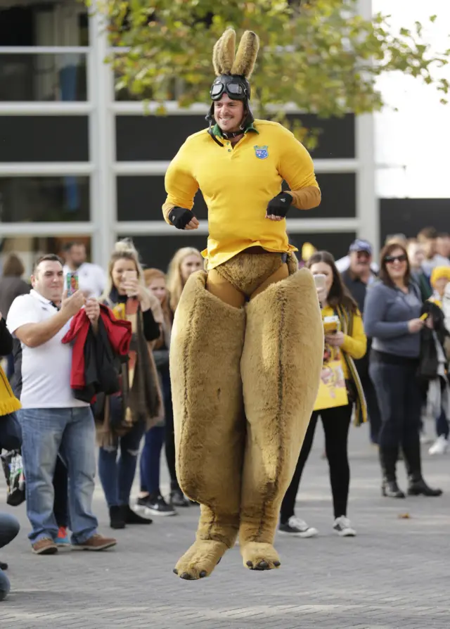 An Australia fan in fancy dress