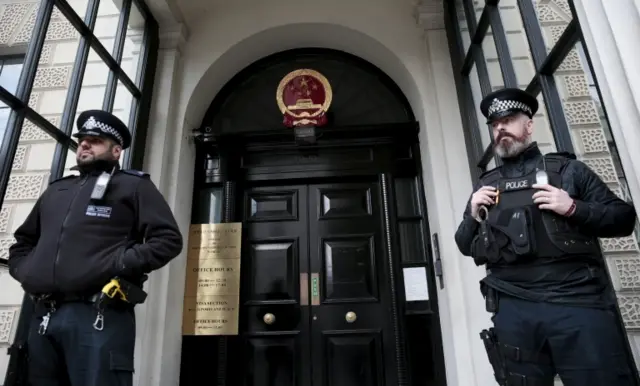 Police outside Chinese embassy in London