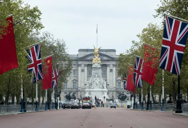 British and Chinese flags on Pall Mall