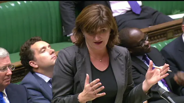 Nicky Morgan, with Michael Fallon sitting behind her