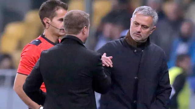 Jose Mourinho shakes hands at full-time