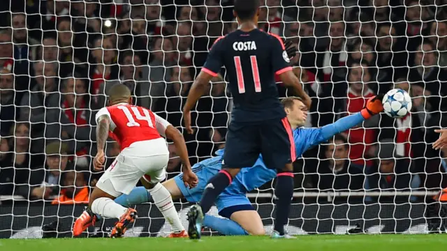 Manuel Neuer saves a Theo Walcott header