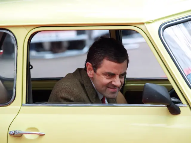 Mr Bean in his Mini