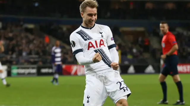 Christian Eriksen celebrates