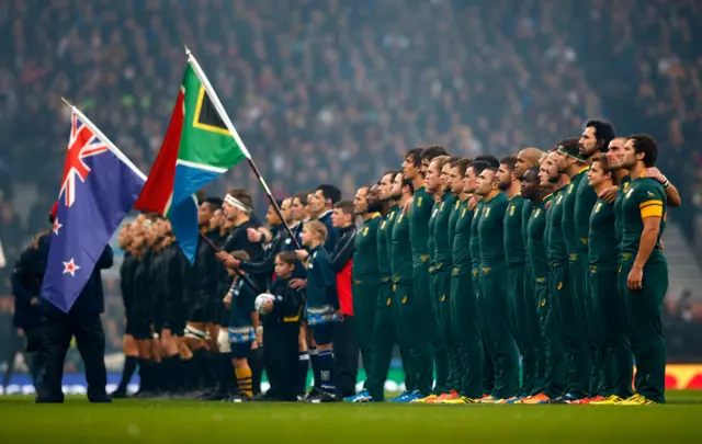 Teams line-up ahead of the match