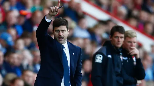 Mauricio Pochettino of Tottenham gestures from the side line